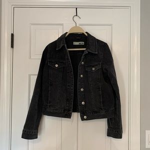 Dark Grey Black Topshop Moto Denim Jacket